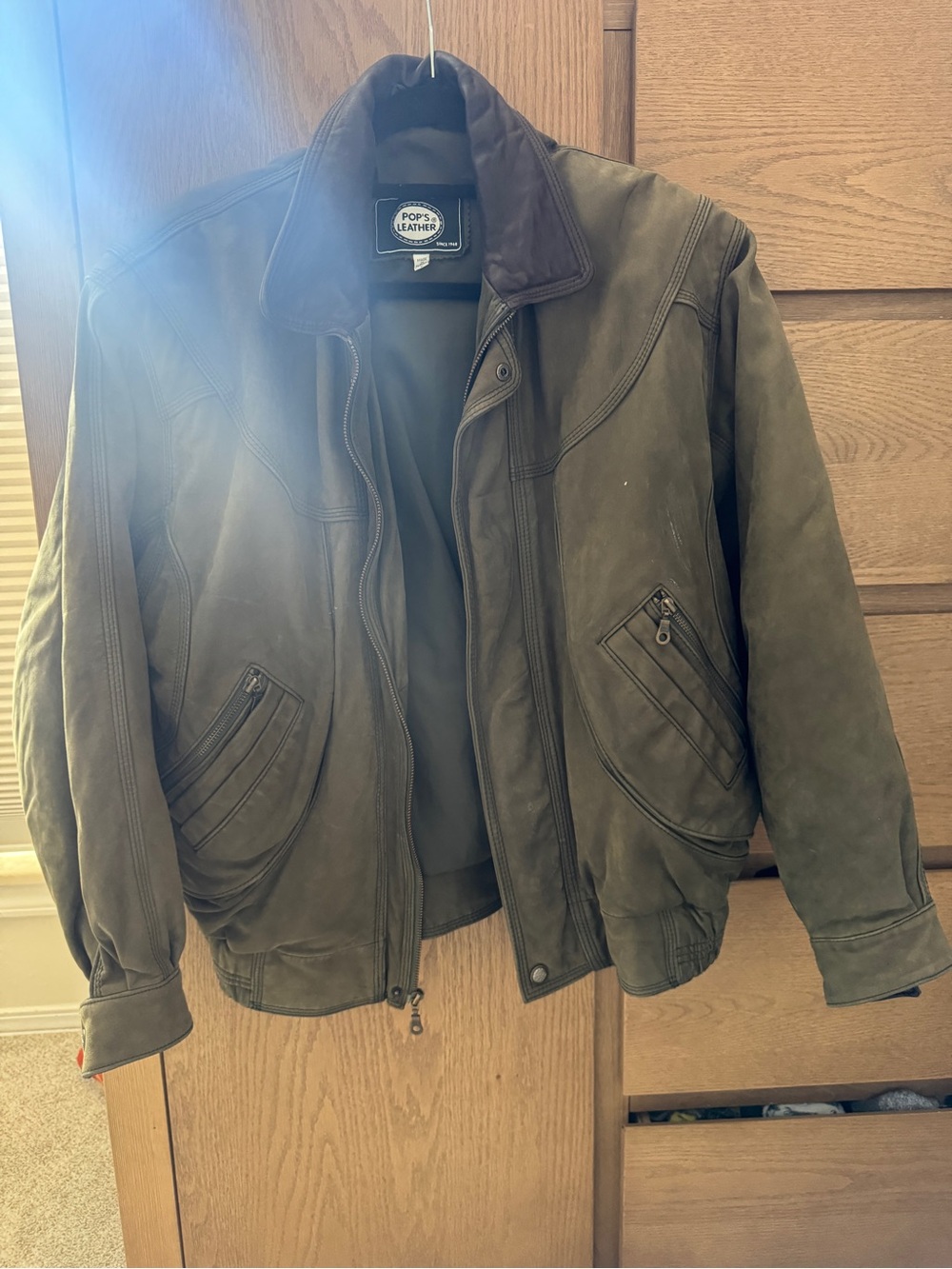 Vintage Pop’s Leather Olive Bomber Genuine Leather Jacket